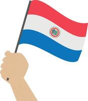 main en portant et élevage le nationale drapeau de paraguay vecteur