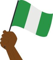 main en portant et élevage le nationale drapeau de Nigeria vecteur