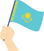 main en portant et élevage le nationale drapeau de kazakhstan vecteur