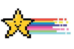 mignonne pixel art étoile et arc en ciel icône. geek élément dans le style de Années 90 jeu. vieux école graphique clipart. ancien, 8 bit, années 80, Années 90 Jeux, ordinateur arcade Jeu articles vecteur