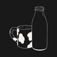 Lait bouteille et tasse ligne art illustration vecteur