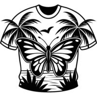 papillon et paume des arbres, le coucher du soleil T-shirt conception illustration vecteur