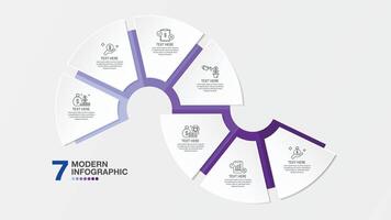 bleu Ton cercle infographie avec sept pas, processus ou options. vecteur