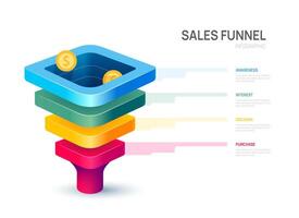 Ventes entonnoir infographie diagramme modèle pour entreprise.4 étape flèches, commercialisation et Commencez entreprise, infographies. vecteur