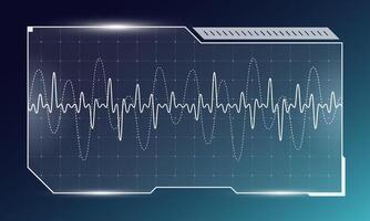 hud numérique futuriste utilisateur interface l'audio égaliseur Cadre. sci Fi haute technologie la musique du son vague filtrer. gui ou fui cyber radio surveillance tableau de bord panneau. tête en haut afficher ui infographie la fréquence graphique vecteur