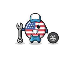 le personnage du drapeau des États-Unis en tant que mascotte de mécanicien vecteur