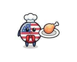 personnage de dessin animé de chef de poulet frit drapeau des états-unis vecteur