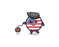 dessin animé de mignon drapeau des États-Unis jouant un yoyo vecteur