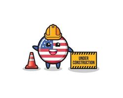 illustration du drapeau des états-unis avec bannière en construction vecteur