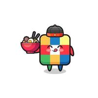 puzzle cube en tant que mascotte de chef chinois tenant un bol de nouilles vecteur