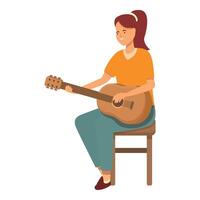 fille sur tabouret en jouant guitare icône dessin animé . Nouveau leçon vecteur