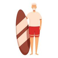 Sénior homme avec le surf bord icône dessin animé . sport surfant vecteur