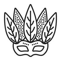 Créatif mascarade masque avec longue feuilles, noir ligne icône vecteur
