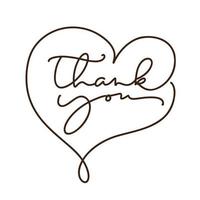 texte vintage calligraphique monoline vecteur dessiné à la main merci en forme de coeur sur fond blanc. illustration de lettrage de calligraphie pour le jour de thanksgiving