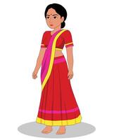 Indien fille Trois trimestre vue dessin animé personnage conception pour 2d animation vecteur