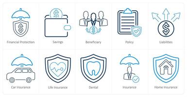 une ensemble de dix Assurance Icônes comme financier protection, des économies, Bénéficiaire vecteur