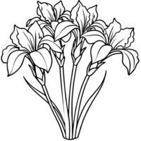 iris fleur bouquet contour illustration coloration livre page conception, iris fleur bouquet noir et blanc ligne art dessin coloration livre pages pour les enfants et adultes vecteur