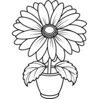 gerbera fleur sur le vase contour illustration coloration livre page conception, gerbera fleur sur le vase noir et blanc ligne art dessin coloration livre pages pour les enfants et adultes vecteur