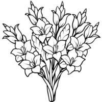 glaïeul fleur bouquet contour illustration coloration livre page conception, glaïeul fleur bouquet noir et blanc ligne art dessin coloration livre pages pour les enfants et adultes vecteur