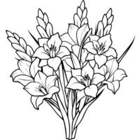 glaïeul fleur bouquet contour illustration coloration livre page conception, glaïeul fleur bouquet noir et blanc ligne art dessin coloration livre pages pour les enfants et adultes vecteur