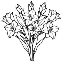 glaïeul fleur bouquet contour illustration coloration livre page conception, glaïeul fleur bouquet noir et blanc ligne art dessin coloration livre pages pour les enfants et adultes vecteur