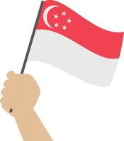 main en portant et élevage le nationale drapeau de Singapour vecteur