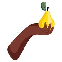 Jaune poire dans main. mûr juteux fruit illustration. brillant dessin animé plat clipart vecteur