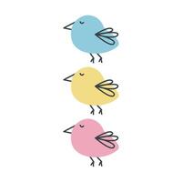 ensemble de coloré mignonne griffonnage des oiseaux. Facile enfants illustration dans le style de main dessiner. bébé impression pour vêtements, autocollant, emballage. clipart pour logo conception, emblème, étiqueter, bannière, affiche, carte vecteur