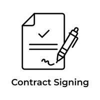 Contrat signature conception, prêt pour prime utilisation icône vecteur