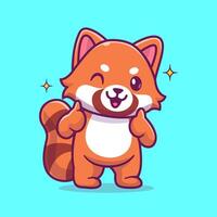 mignonne rouge Panda avec D'accord signe main dessin animé vecteur