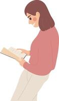 femme étudiant en train de lire livre personnage illustration graphique dessin animé art vecteur