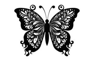 papillon mandala noir et blanc silhouette clipart vecteur