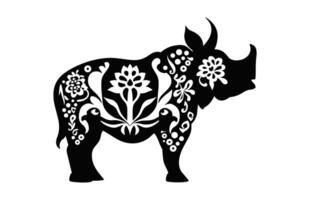 rhinocéros mandala noir et blanc silhouette clipart vecteur