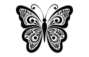 papillon mandala noir et blanc silhouette clipart vecteur