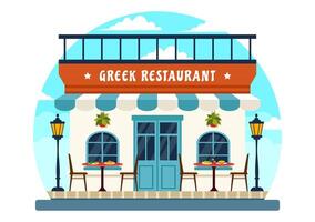 grec cuisine restaurant illustration avec ensemble menu délicieux vaisselle traditionnel ou nationale nourriture dans plat dessin animé Contexte conception vecteur