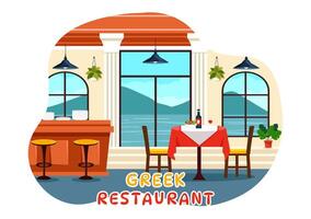 grec cuisine restaurant illustration avec ensemble menu délicieux vaisselle traditionnel ou nationale nourriture dans plat dessin animé Contexte conception vecteur