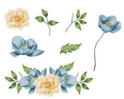 bleu ancien aquarelle anémone fleur vecteur