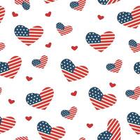 sans couture modèle de américain drapeaux dans le forme de cœurs sur blanche. indépendance journée et Mémorial journée concept. vecteur