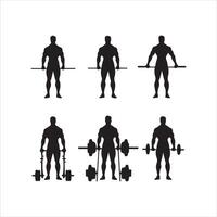 Gym faire des exercices silhouette collection.humain aptitude illustration ensemble. vecteur