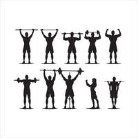 Gym faire des exercices silhouette collection.humain aptitude illustration ensemble. vecteur