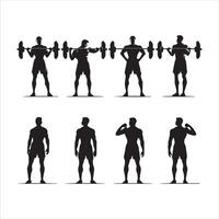 Gym faire des exercices silhouette collection.humain aptitude illustration ensemble. vecteur