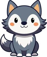 illustration kawaii Loup dessin animé autocollant vecteur