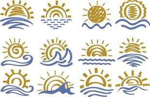 Soleil et mer clipart vague l'eau été vacances symbole vecteur