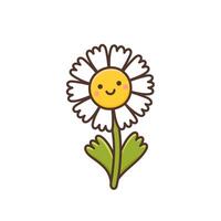 kawaii fleur camomille. mignonne plante avec content souriant affronter. marrant dessin animé personnage. été ou printemps conception élément vecteur