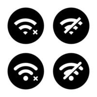 déconnecter Wifi icône ensemble sur noir cercle. perdu sans fil lien concept vecteur