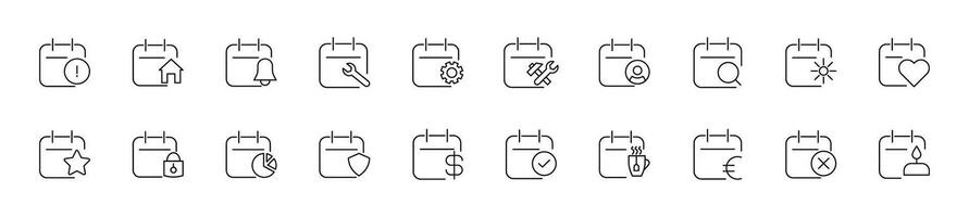 ensemble de contour symboles de calendriers avec divers articles. modifiable accident vasculaire cérébral. ligne icône pour la toile des sites, journaux, des articles livre vecteur