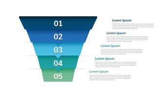 5 processus ou pas. Ventes entonnoir affaires infographie conception modèle. vecteur