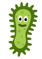 mignonne dessin animé vert personnage bactéries, microbe, germe. microbiologie organisme. mascotte exprimer émotion. les enfants illustration dans plat conception. vecteur