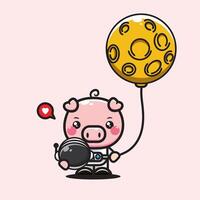 mignonne dessin animé des illustrations de astronout les cochons et lune des ballons vecteur