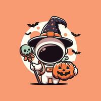 Halloween illustration. mignonne dessin animé personnage - astronaute dans Halloween costume. vecteur